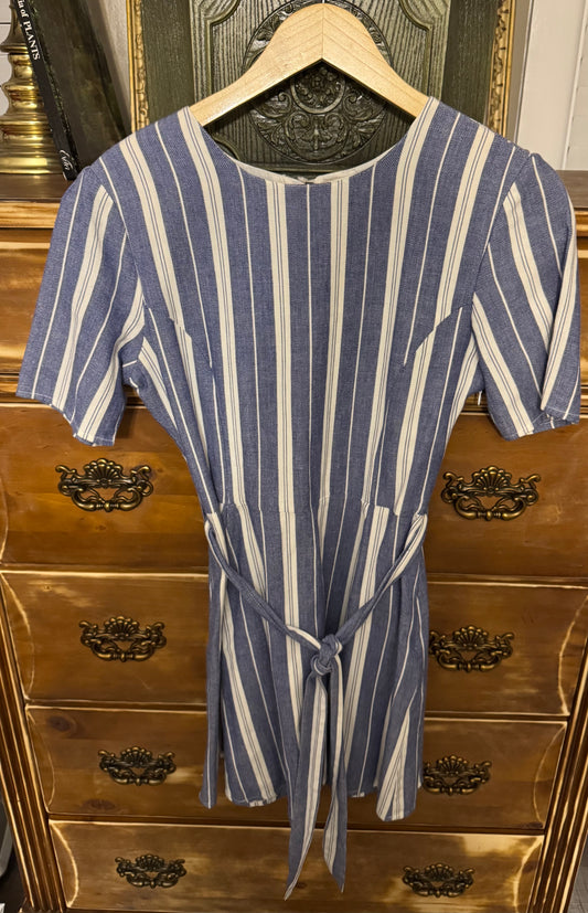 Tularosa Blue White Striped Mini Dress Tie Waist Size Medium