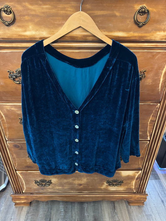 Cut Loose Deep Teal Velvet Button Front Top XL NWT